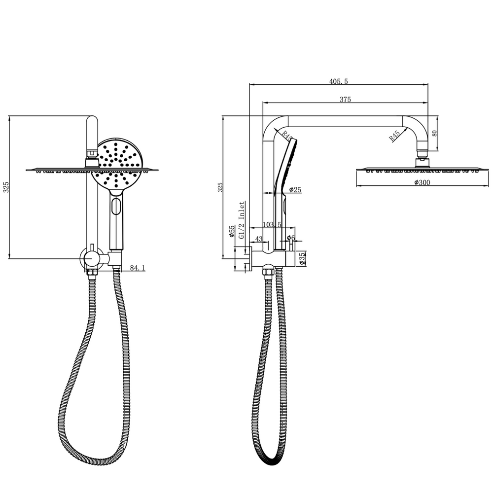 Linsol Sofia Short Shower Combination Multifunction 300mm dimensions
