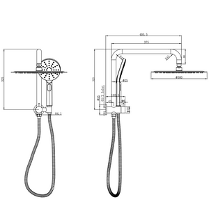 Linsol Sofia Short Shower Combination Multifunction 300mm dimensions