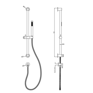 Linsol Sofia Sliding Shower Rail Slim Handpiece dimensions