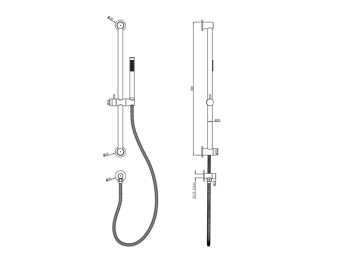 LINSOL SOFIA SHOWER WALL ARM - Technical Drawing