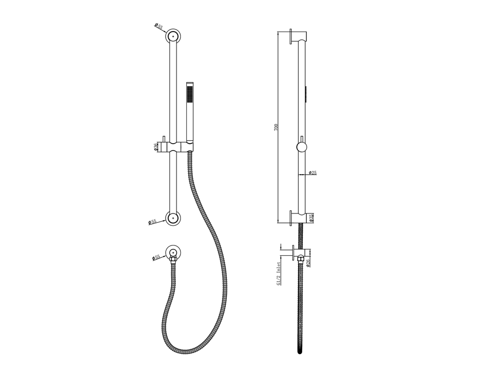 LINSOL SOFIA SHOWER WALL ARM - Technical Drawing