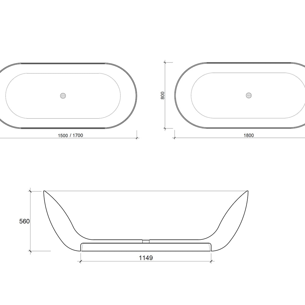 VEROTTI SOHO FREESTANDING SOLID SURFACE BATH MATTE WHITE (AVAILABLE IN 1500MM, 1700MM AND 1800MM)