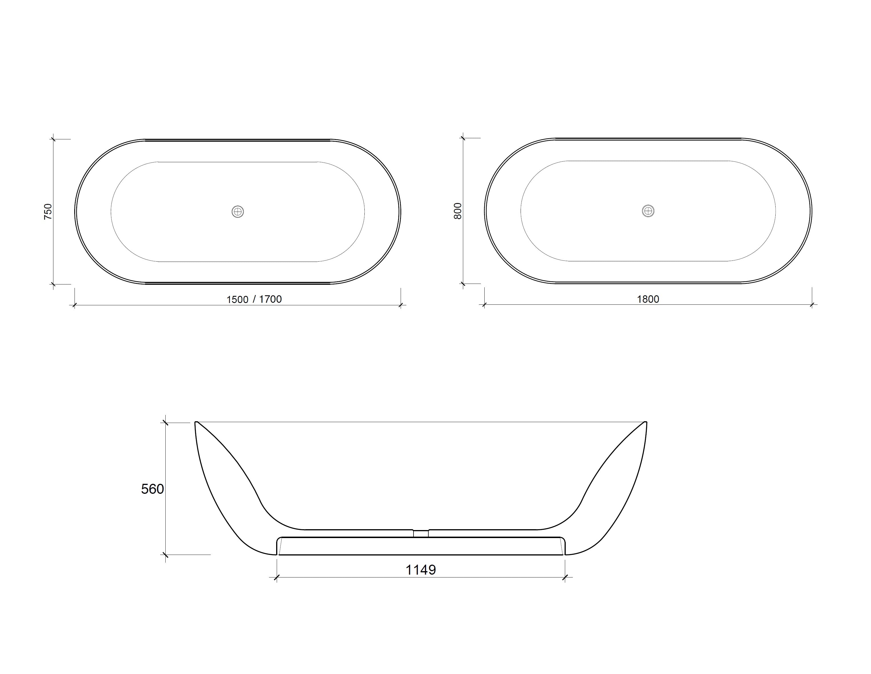 VEROTTI SOHO FREESTANDING SOLID SURFACE BATH MATTE WHITE (AVAILABLE IN 1500MM, 1700MM AND 1800MM)