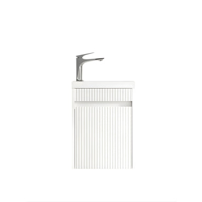 OTTI ENSUITE MATTE WHITE FLUTED 400MM SPACE SAVING SINGLE BOWL WALL HUNG VANITY WITH CERAMIC TOP