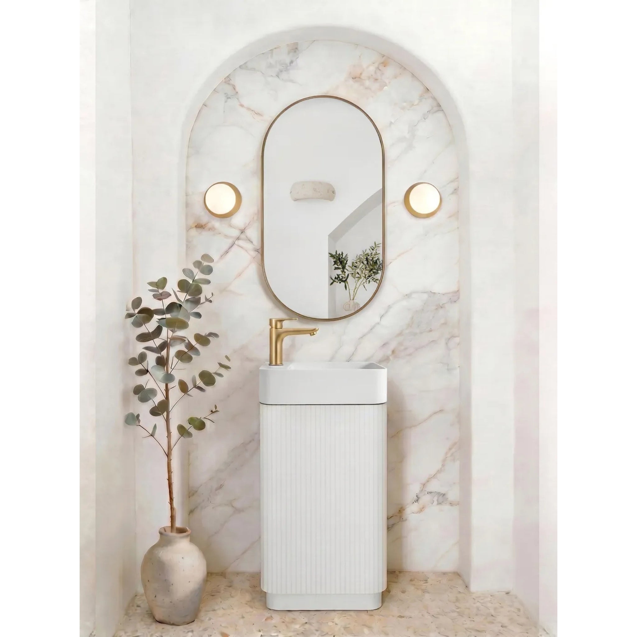 OTTI MAXI MATTE WHITE CURVED 450MM SPACE SAVING SINGLE BOWL FLOOR STANDING VANITY