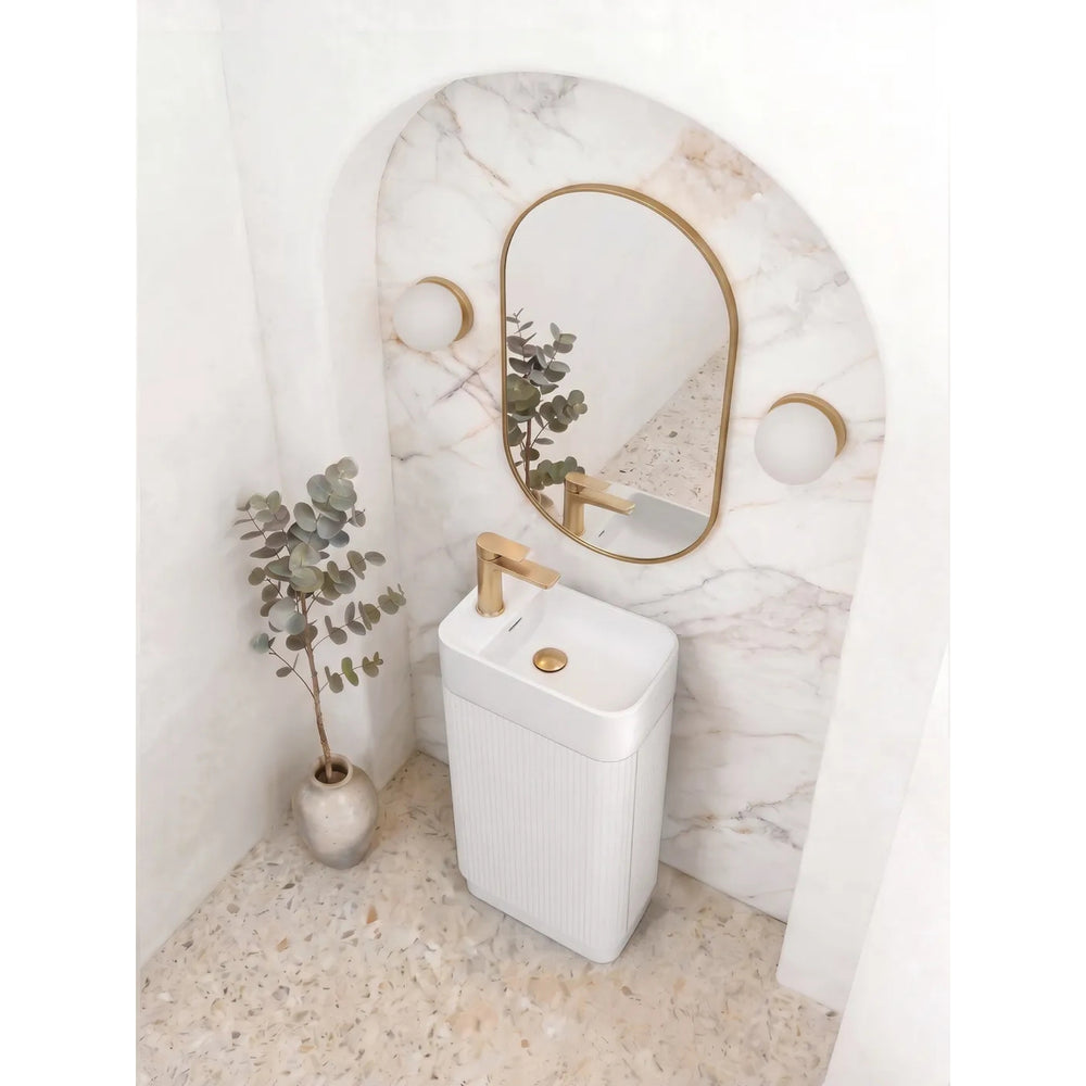 OTTI MAXI MATTE WHITE CURVED 450MM SPACE SAVING SINGLE BOWL FLOOR STANDING VANITY