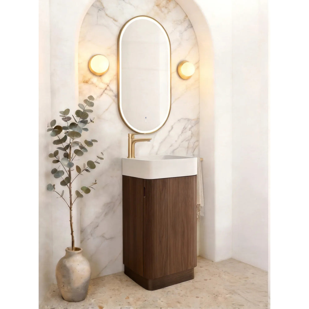 OTTI MAXI SABLE WALNUT CURVED 450MM SPACE SAVING SINGLE BOWL FLOOR STANDING VANITY