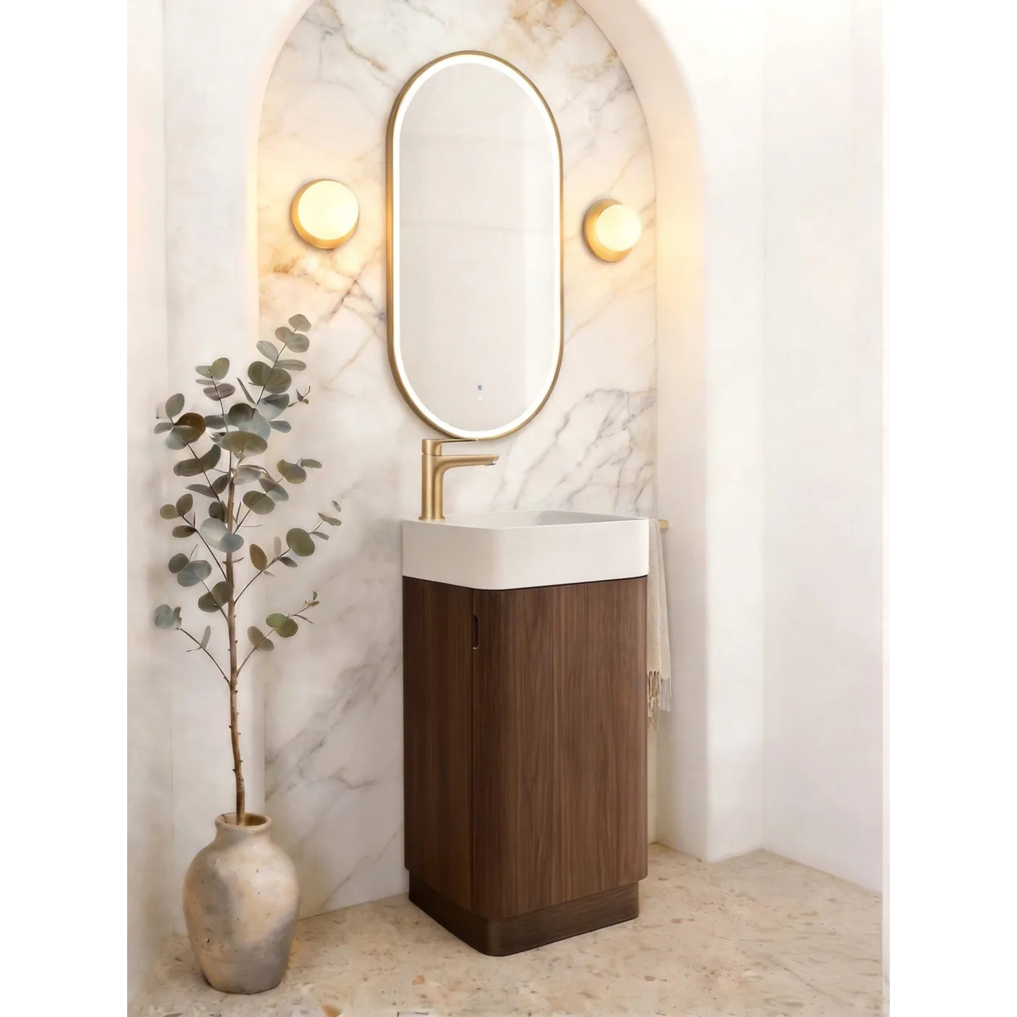OTTI MAXI SABLE WALNUT CURVED 450MM SPACE SAVING SINGLE BOWL FLOOR STANDING VANITY
