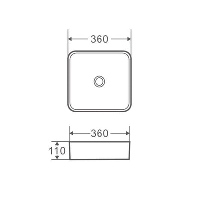 MERCIO SQ SQUARE ABOVE COUNTER BASIN GLOSS WHITE 360MM
