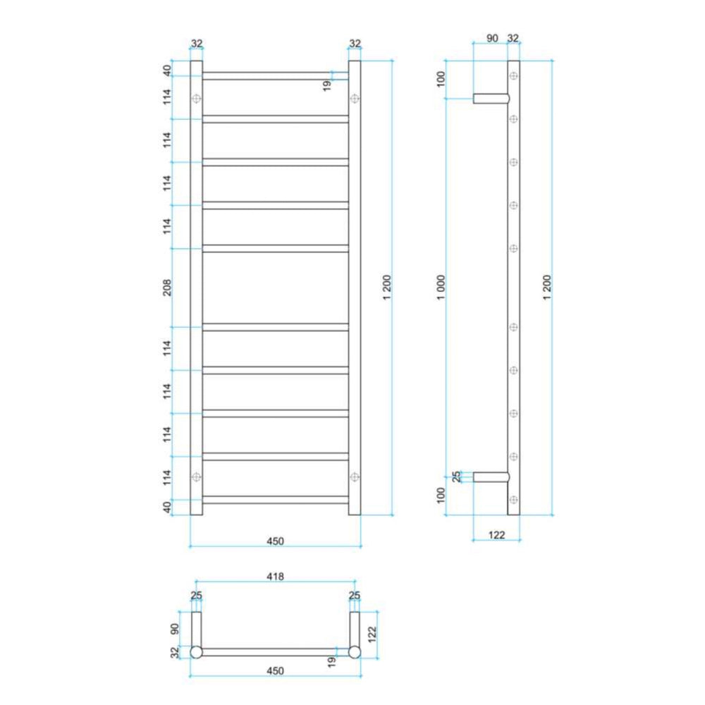 THERMOGROUP ROUND LADDER HEATED TOWEL RAIL MATTE BLACK 450MM