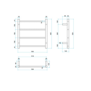 THERMOGROUP MATTE BLACK ROUND LADDER HEATED TOWEL RAIL 550MM