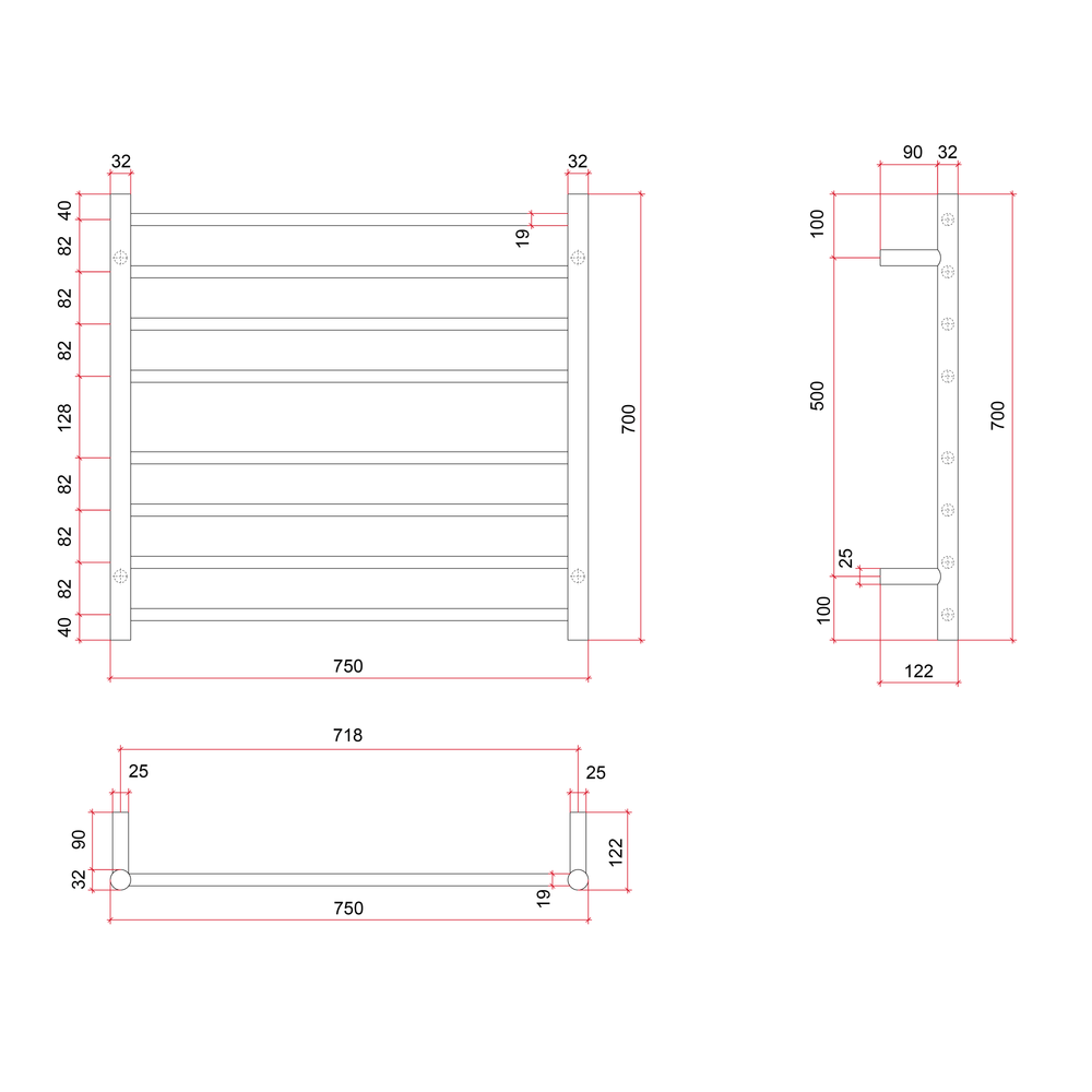 THERMOGROUP ROUND LADDER HEATED TOWEL RAIL BRUSHED BRASS 750MM