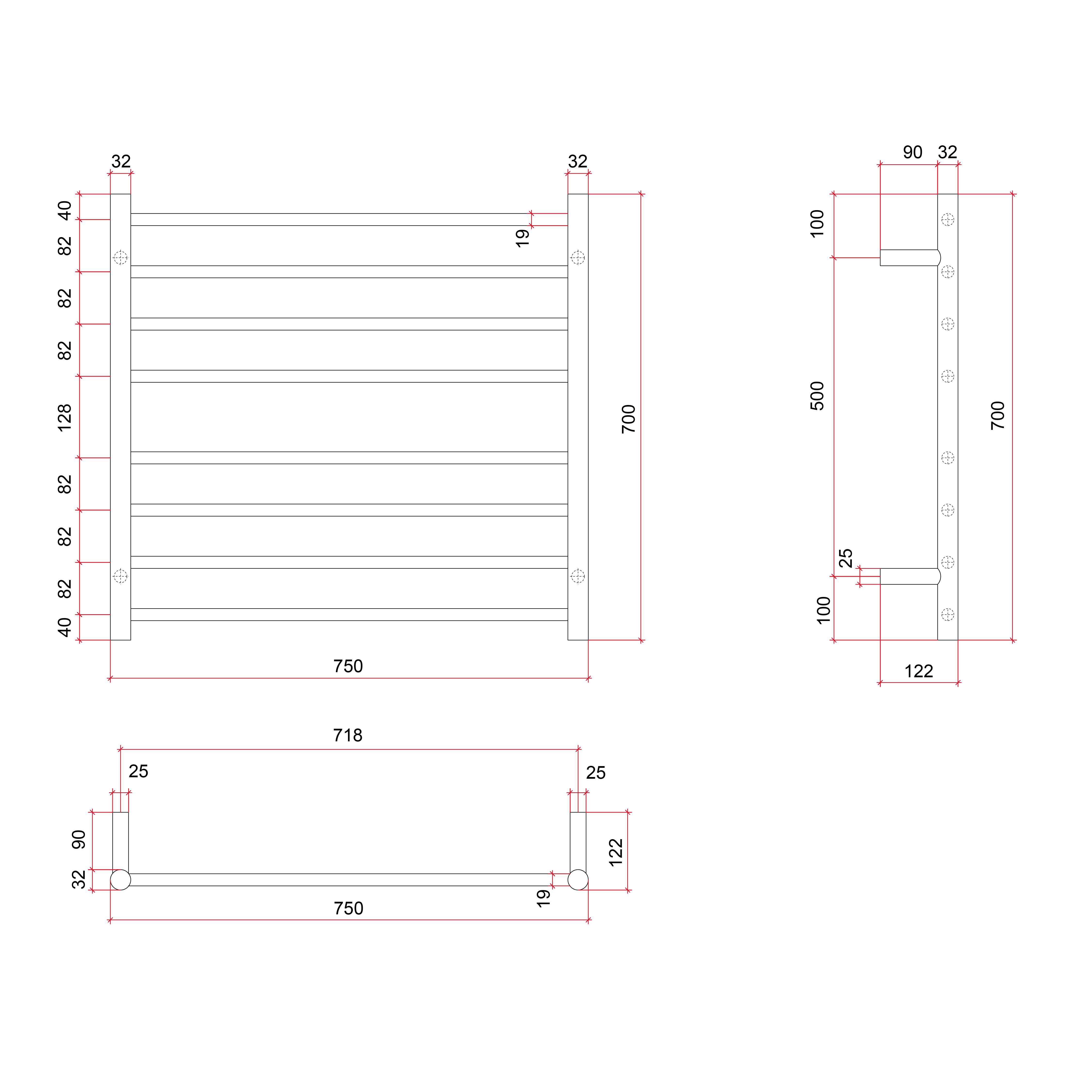 THERMOGROUP ROUND LADDER HEATED TOWEL RAIL BRUSHED BRASS 750MM