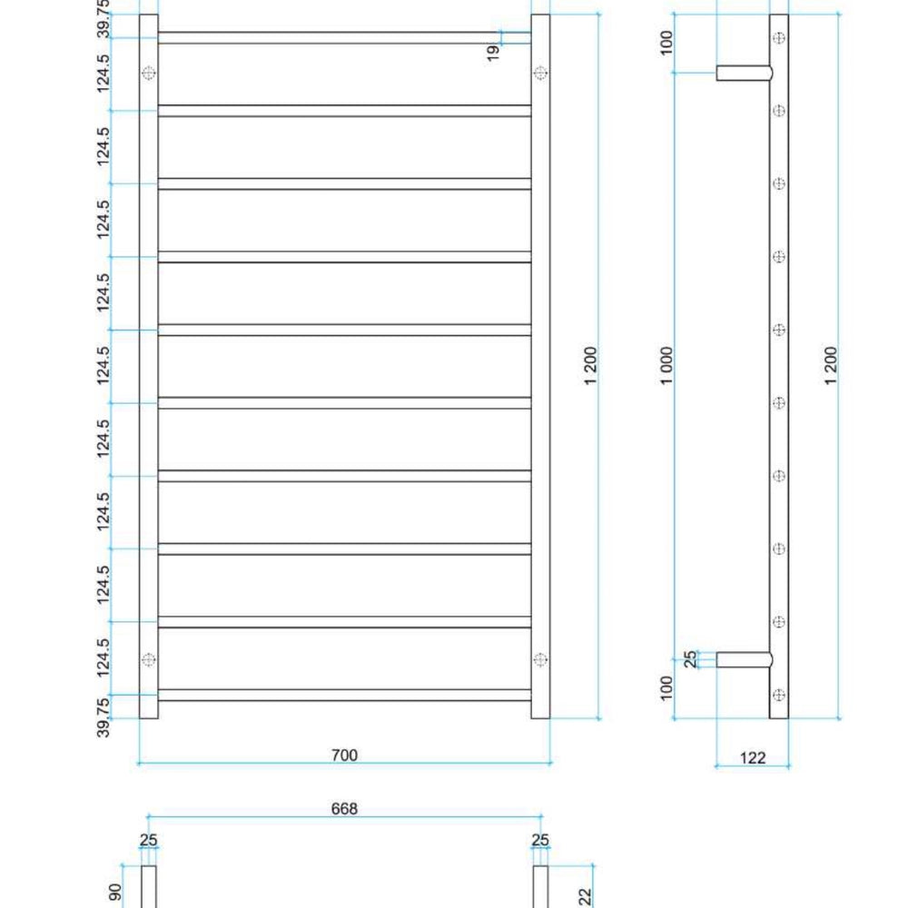 THERMOGROUP STRAIGHT ROUND HEATED LADDER RAIL MATTE BLACK 1200MM