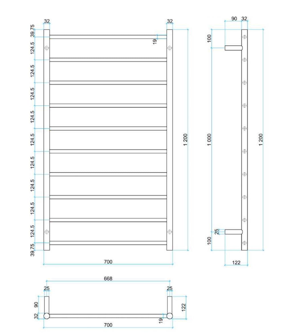 THERMOGROUP STRAIGHT ROUND HEATED LADDER RAIL MATTE BLACK 1200MM