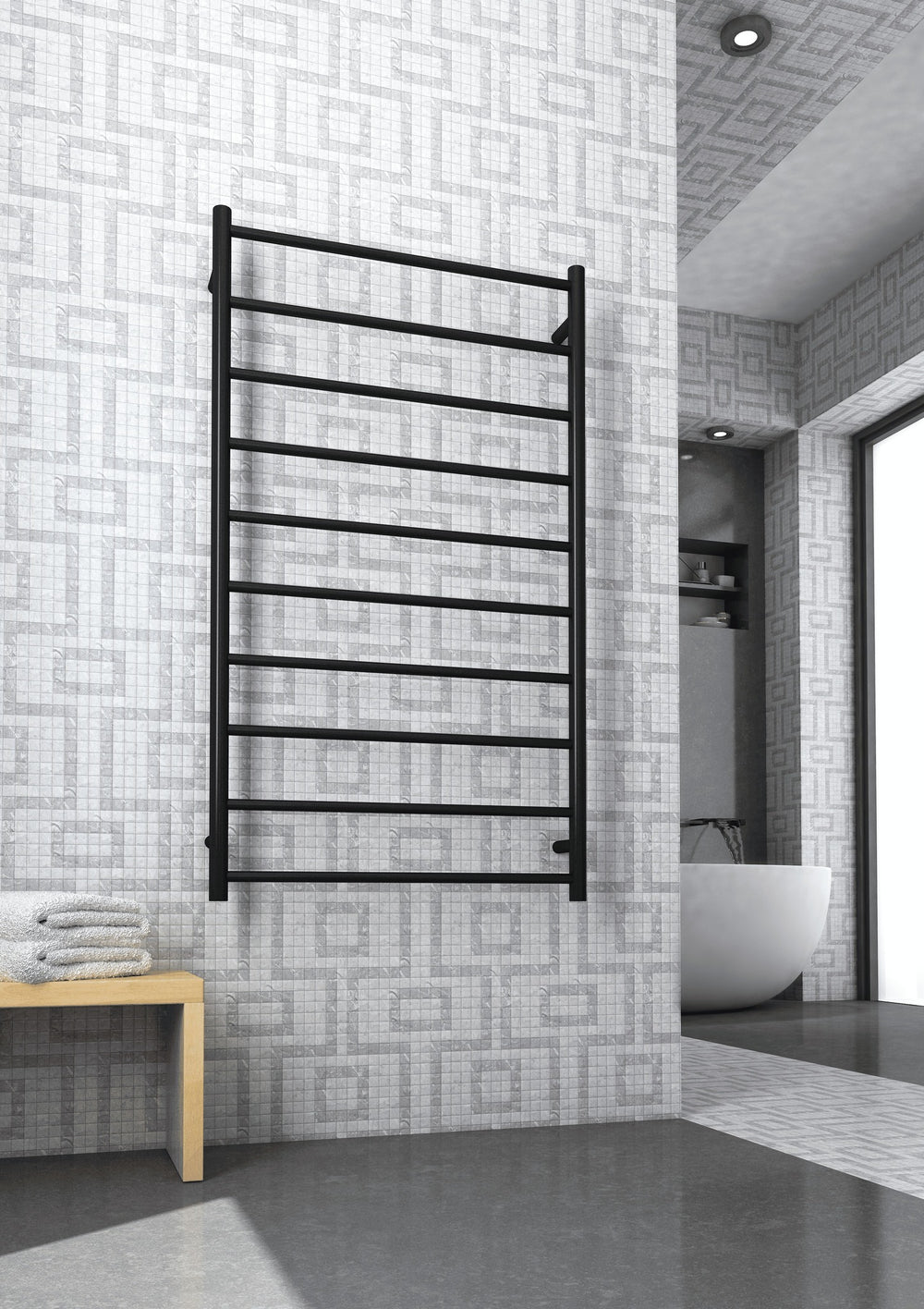 THERMOGROUP STRAIGHT ROUND HEATED LADDER RAIL MATTE BLACK 1200MM