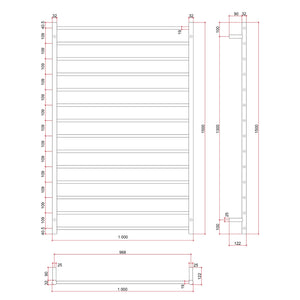 THERMOGROUP STRAIGHT ROUND LADDER HEATED TOWEL RAIL STAINLESS STEEL 1500MM