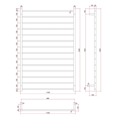 THERMOGROUP STRAIGHT ROUND LADDER HEATED TOWEL RAIL STAINLESS STEEL 1500MM