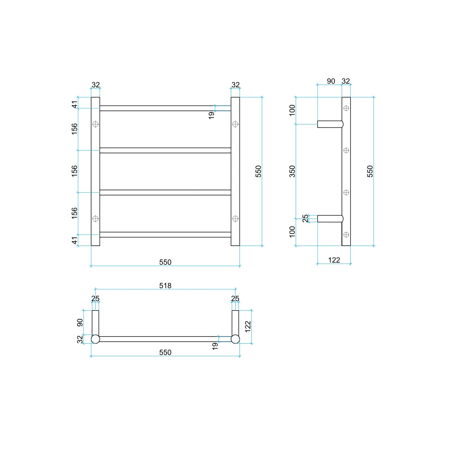 THERMOGROUP STRAIGHT ROUND LADDER HEATED TOWEL RAIL BRUSHED 550MM