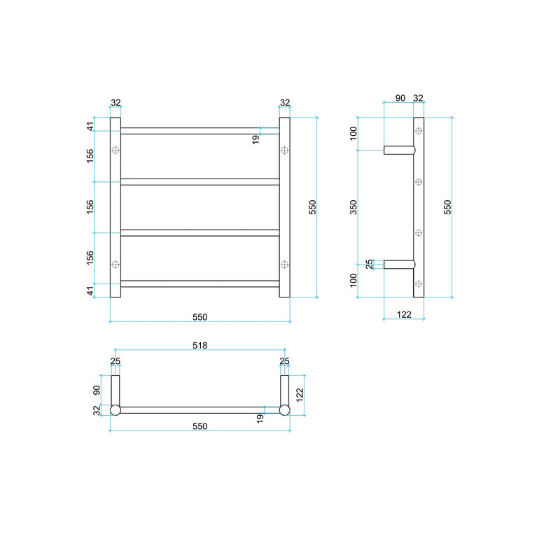 THERMOGROUP SRB25M BRUSHED STRAIGHT ROUND LADDER HEATED TOWEL RAIL 550MM
