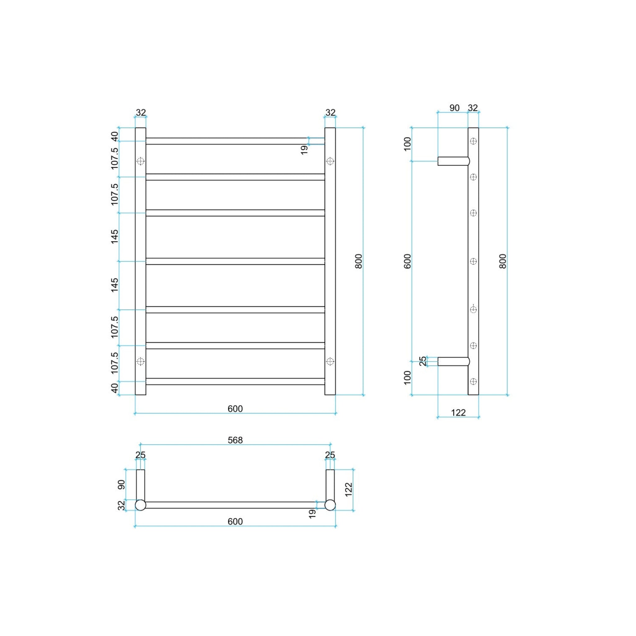 THERMOGROUP ROUND LADDER HEATED TOWEL RAIL BRUSHED STAINLESS STEEL 800MM