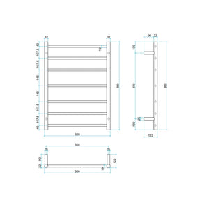 THERMOGROUP ROUND LADDER HEATED TOWEL RAIL BRUSHED STAINLESS STEEL 800MM