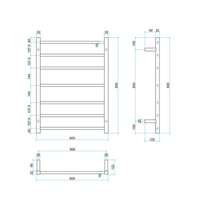 THERMOGROUP STRAIGHT ROUND LADDER HEATED TOWEL RAIL BRUSHED 800MM