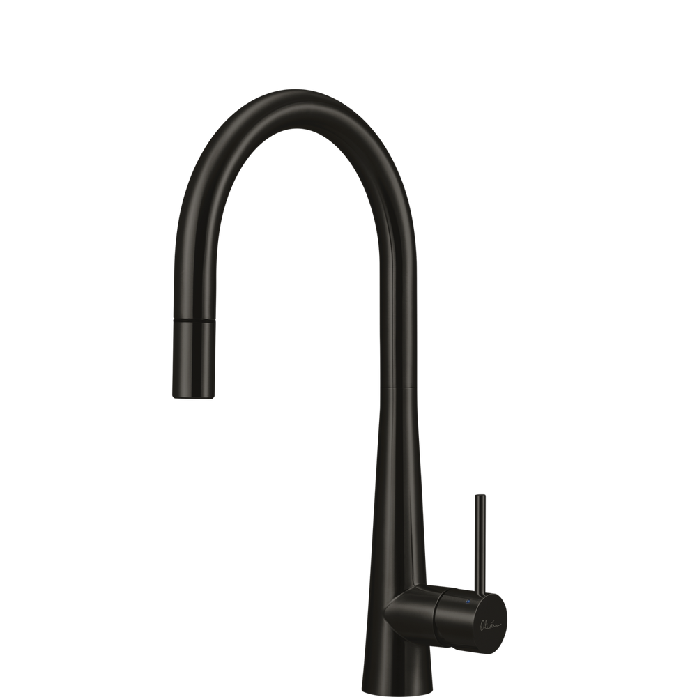OLIVERI ESSENTE 316 GOOSE NECK PULL OUT KITCHEN MIXER 443MM BRUSHED BLACK