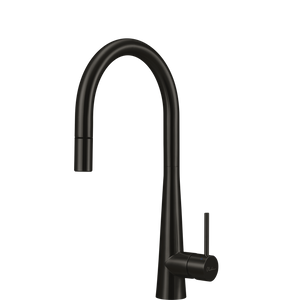 OLIVERI ESSENTE 316 GOOSE NECK PULL OUT KITCHEN MIXER 443MM BRUSHED BLACK