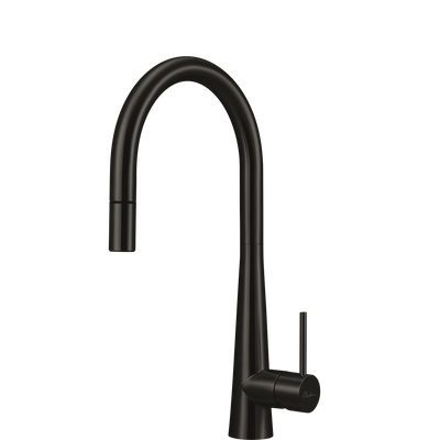 OLIVERI ESSENTE 316 LEAD FREE GOOSE NECK PULL OUT KITCHEN MIXER 443MM BRUSHED BLACK