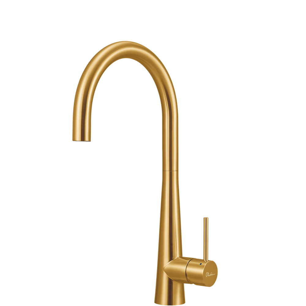 OLIVERI ESSENTE 316 GOOSE NECK KITCHEN MIXER 443MM BRUSHED GOLD