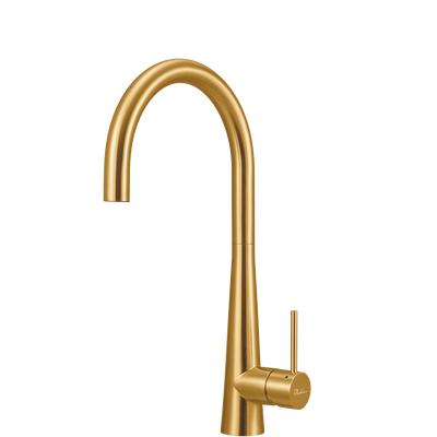 OLIVERI ESSENTE 316 LEAD FREE GOOSE NECK KITCHEN MIXER 443MM BRUSHED GOLD