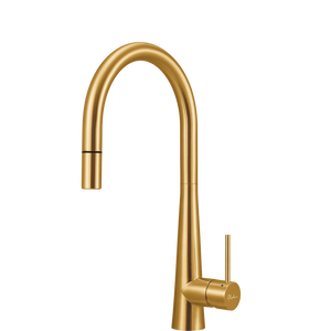 OLIVERI ESSENTE 316 GOOSE NECK PULL OUT KITCHEN MIXER 443MM BRUSHED GOLD