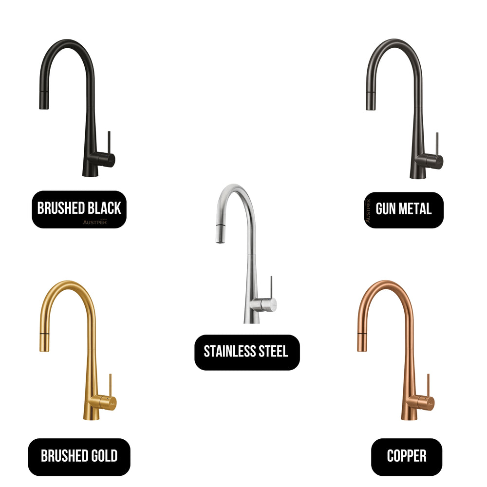OLIVERI ESSENTE 316 GOOSE NECK PULL OUT KITCHEN MIXER 443MM BRUSHED BLACK