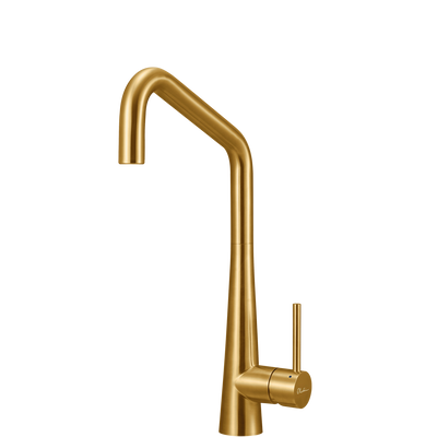 OLIVERI ESSENTE 316 LEAD FREE SQUARE GOOSE NECK KITCHEN MIXER 443MM BRUSHED GOLD
