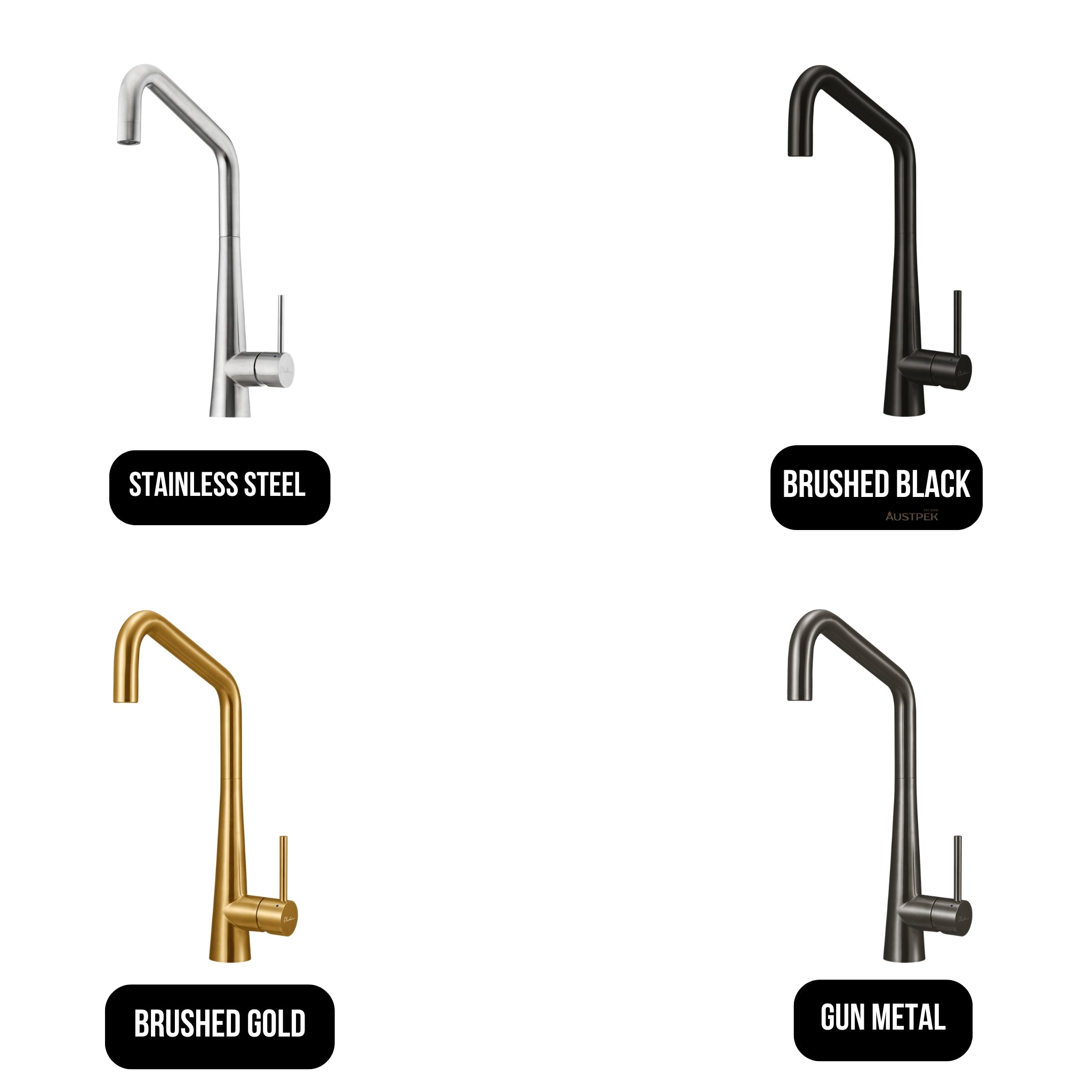 OLIVERI ESSENTE 316 SQUARE GOOSE NECK KITCHEN MIXER 443MM BRUSHED BLACK