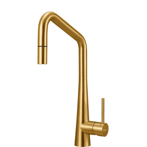 OLIVERI ESSENTE 316 SQUARE GOOSE NECK PULL OUT KITCHEN MIXER 424MM BRUSHED GOLD