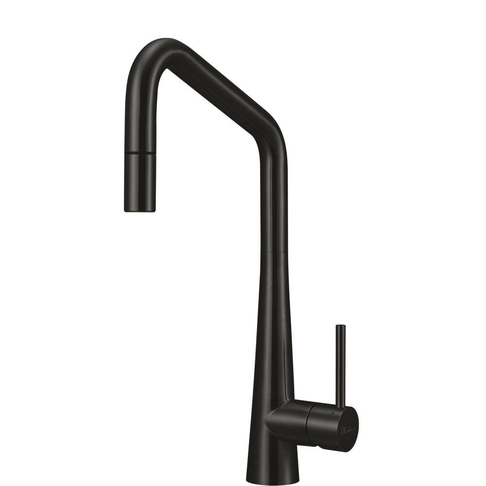 OLIVERI ESSENTE 316 SQUARE GOOSE NECK PULL OUT KITCHEN MIXER 424MM BRUSHED BLACK