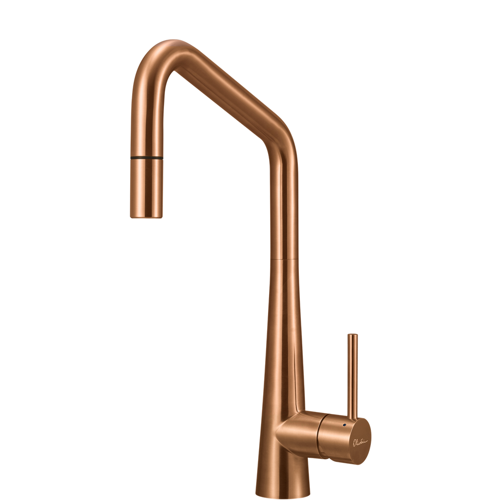 OLIVERI ESSENTE 316 SQUARE GOOSE NECK PULL OUT KITCHEN MIXER 424MM COPPER