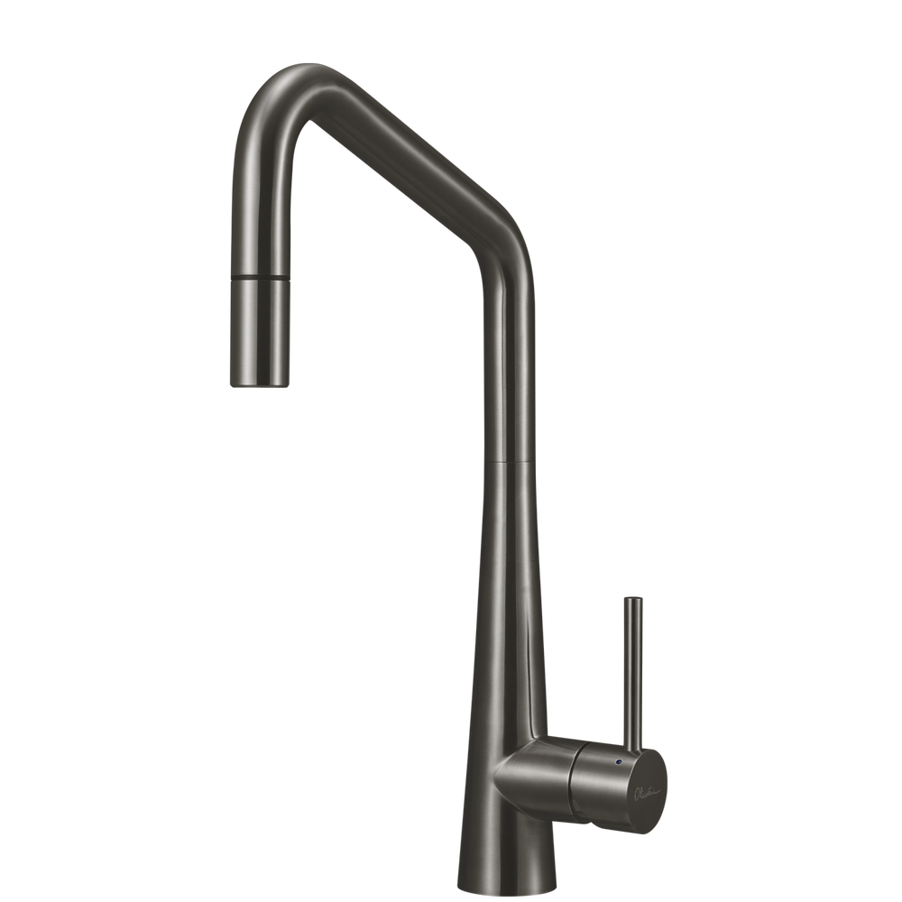 OLIVERI ESSENTE 316 SQUARE GOOSE NECK PULL OUT KITCHEN MIXER 424MM GUN METAL