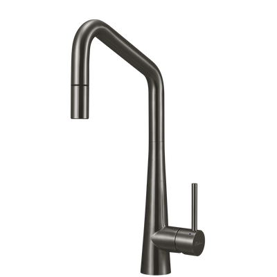 OLIVERI ESSENTE 316 LEAD FREE SQUARE GOOSE NECK PULL OUT KITCHEN MIXER 424MM GUN METAL