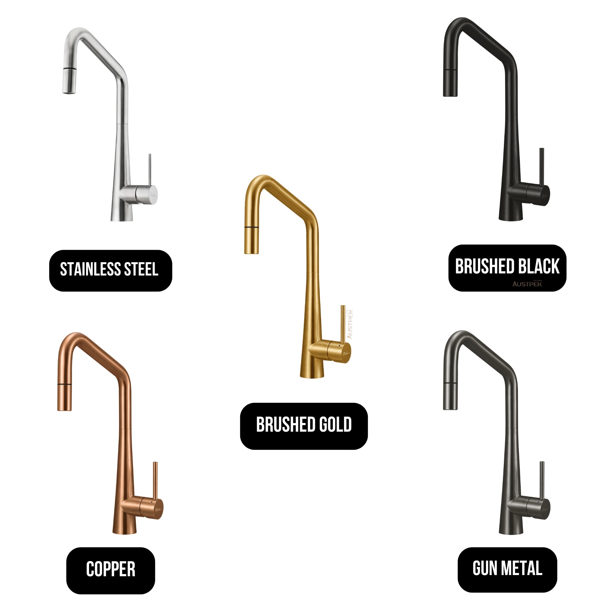 OLIVERI ESSENTE 316 LEAD FREE SQUARE GOOSE NECK PULL OUT KITCHEN MIXER 424MM BRUSHED GOLD