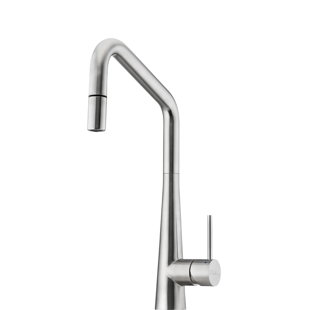 OLIVERI ESSENTE 316 SQUARE GOOSE NECK PULL OUT KITCHEN MIXER 424MM STAINLESS STEEL