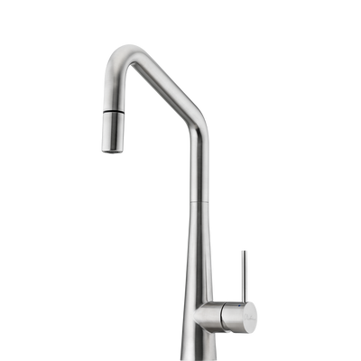 OLIVERI ESSENTE 316 LEAD FREE SQUARE GOOSE NECK PULL OUT KITCHEN MIXER 424MM STAINLESS STEEL