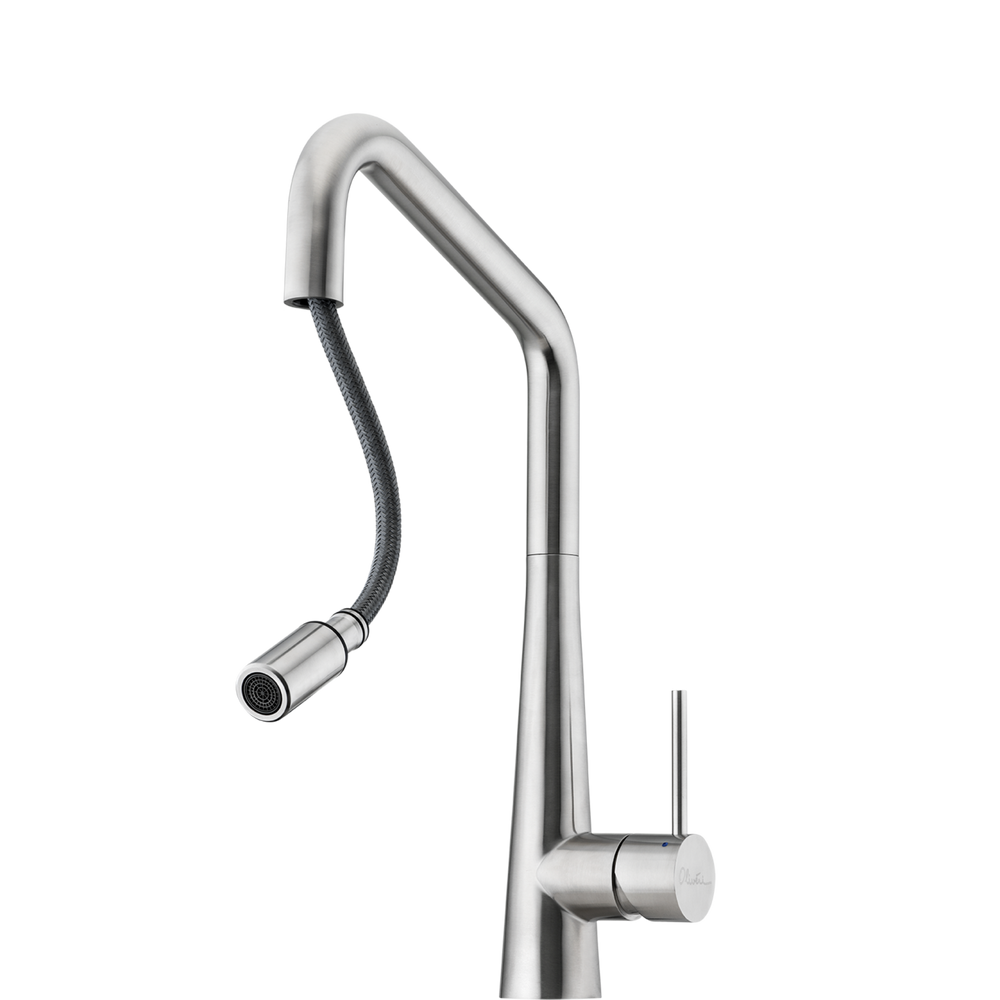 OLIVERI ESSENTE 316 SQUARE GOOSE NECK PULL OUT KITCHEN MIXER 424MM STAINLESS STEEL