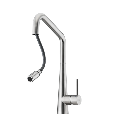 OLIVERI ESSENTE 316 LEAD FREE SQUARE GOOSE NECK PULL OUT KITCHEN MIXER 424MM STAINLESS STEEL