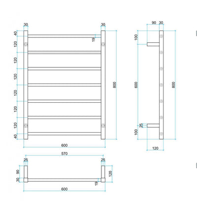 THERMOGROUP STRAIGHT SQUARE LADDER HEATED TOWEL RAIL 800MM