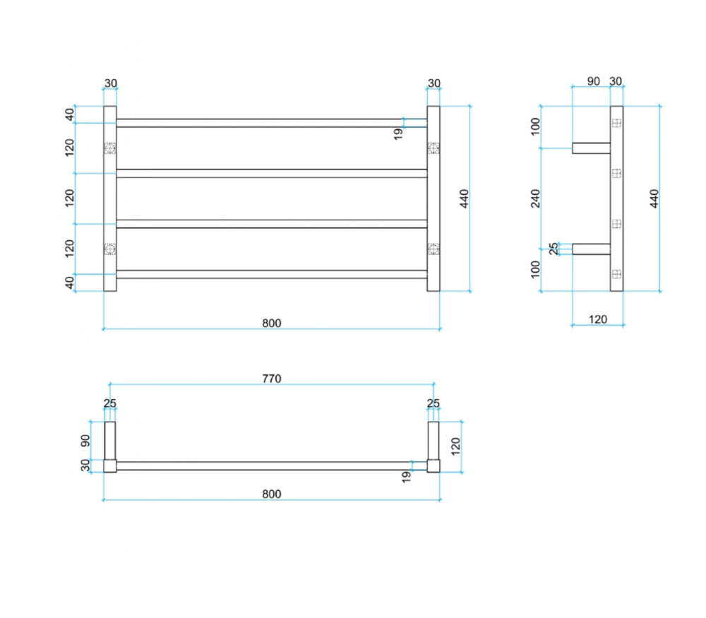 THERMOGROUP STRAIGHT SQUARE LADDER HEATED TOWEL RAIL 800MM