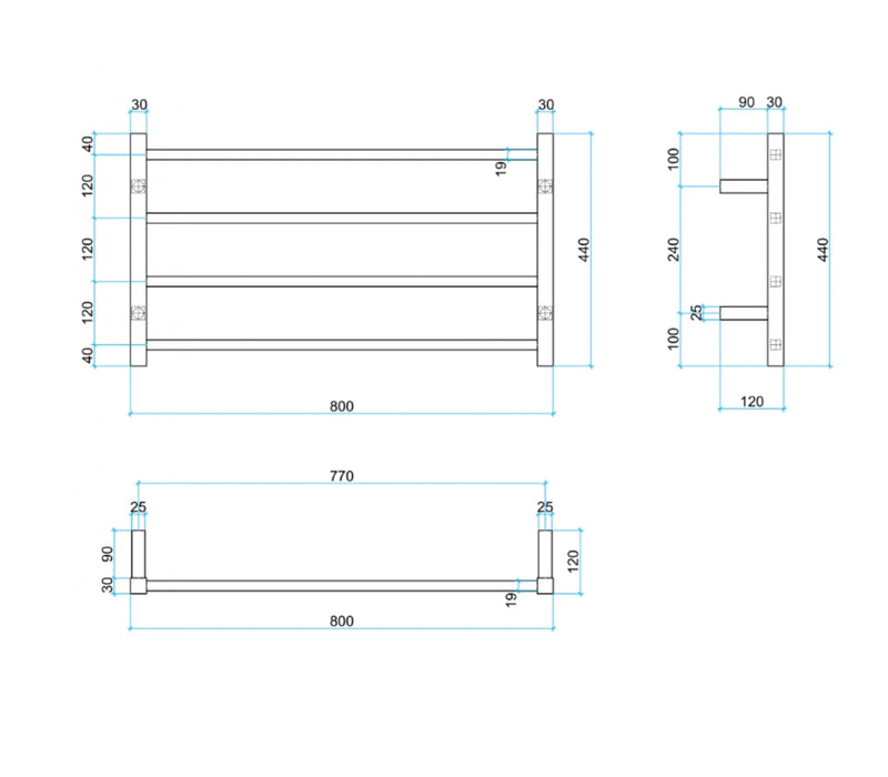 THERMOGROUP SS81M STRAIGHT SQUARE LADDER HEATED TOWEL RAIL 800MM