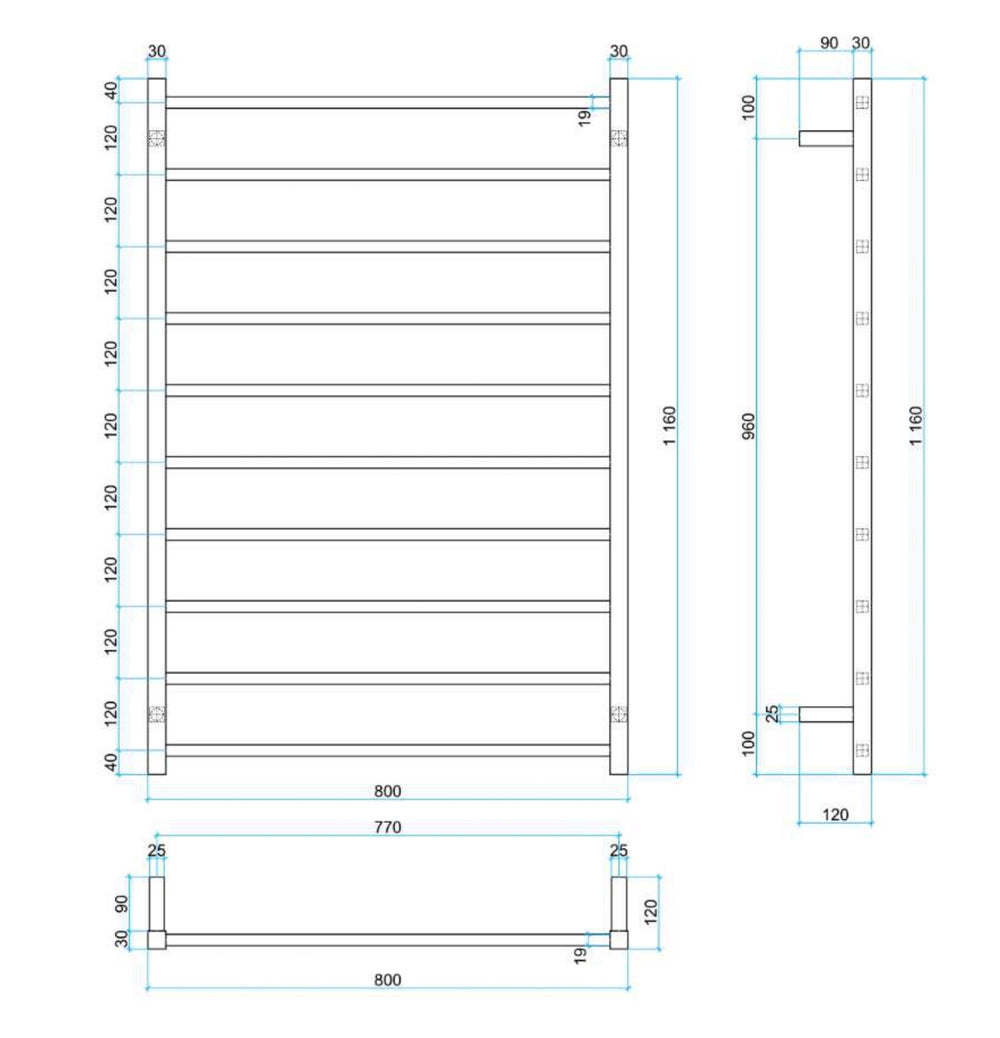 THERMOGROUP STRAIGHT SQUARE LADDER HEATED TOWEL RAIL 1160MM